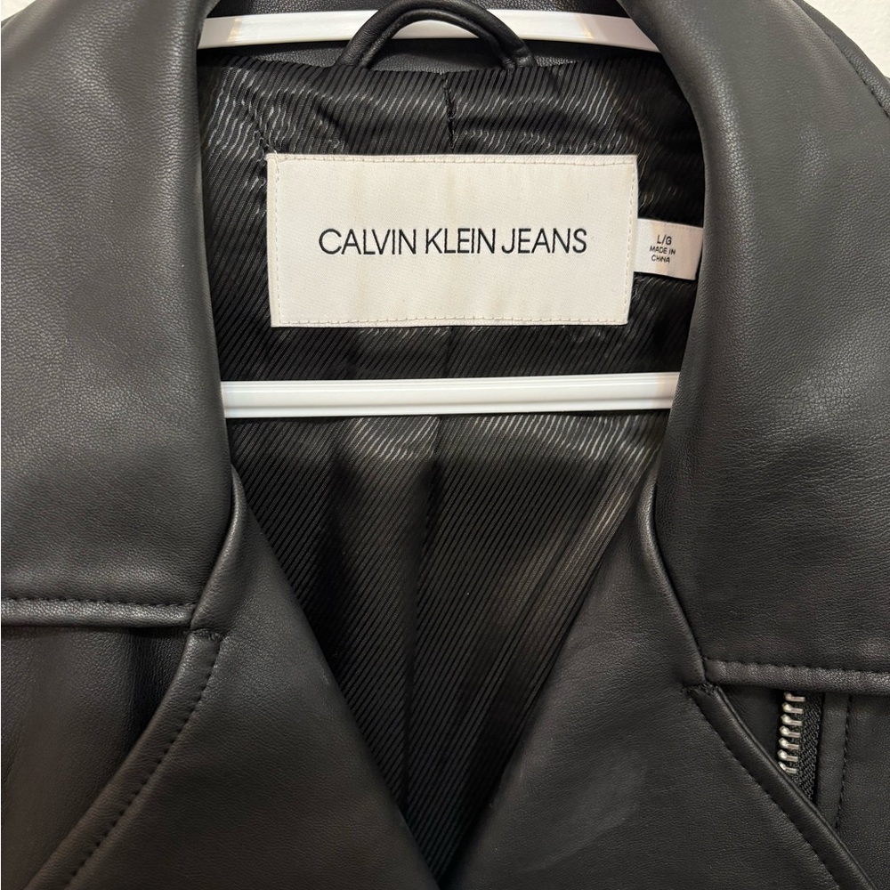 Calvin Klein Jeans Black Leather Biker Jacket - Picture 6 of 6